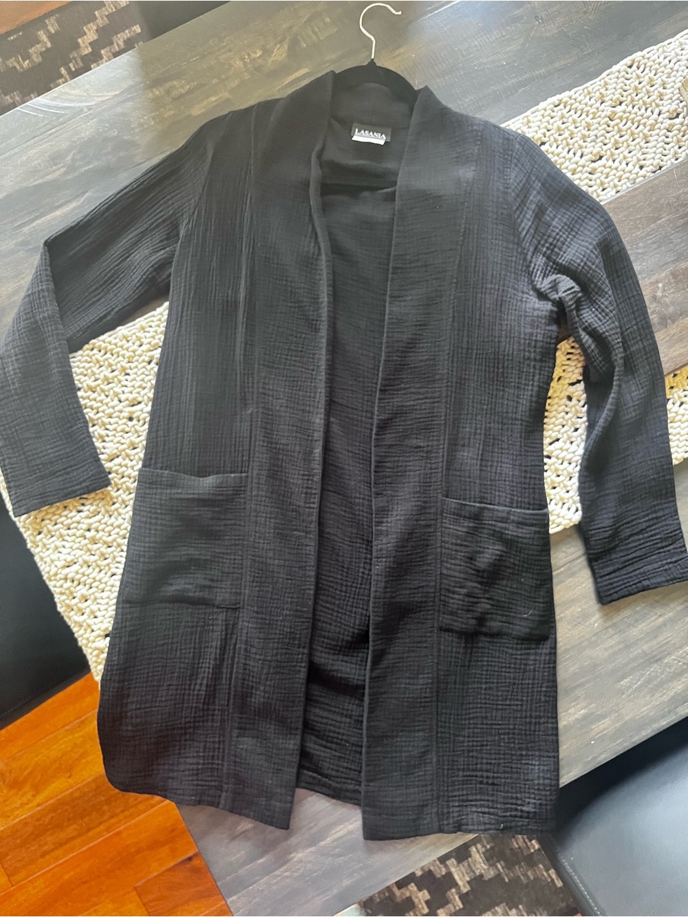 LASANIA Black Women’s Lightweight Cotton Gauze Textured Jacket 6 Like New